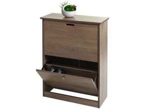 4057651577319 - Schuhkipper MCW-K45 Schuhschrank Schuhregal 81x60x25cm 2 Klappen MDF aus Paulownia MVG-zertifiziert ~ grau-braun