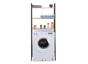 4057651578552 - Standregal MCW-K82 Badregal Waschmaschinen-Regal Leiterregal Industrial Metall Holz 155x64x25cm ~ natur