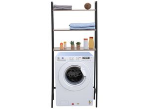 4057651578583 - Standregal MCW-K82 Badregal Waschmaschinen-Regal Leiterregal Industrial Metall Holz 155x64x25cm ~ grau-braun