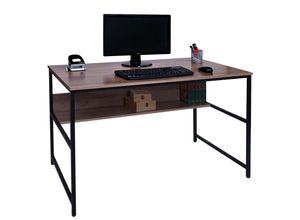 4057651581378 - Schreibtisch MCW-K80 Bürotisch Computertisch Arbeitstisch Ablage Metall MDF 120x60cm ~ grau-braun