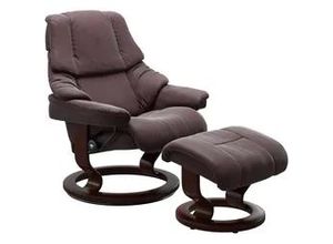 4057651582511 - Fußhocker STRESSLESS Reno rot (bordeaux) B55cm H40cm T41cm Hocker mit Classic Base Gestell Braun