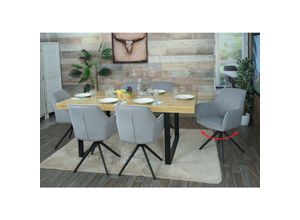 4057651616261 - 6er-Set Esszimmerstuhl MCW-L79 Küchenstuhl Lehnstuhl Stuhl Armlehnen drehbar Auto-Position Stoff Textil ~ hellgrau