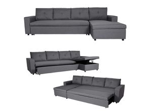 4057651616483 - Ecksofa mit Bettkasten MCW-L16 Couch Sofa L-Form Liegefläche links rechts Nosagfederung Stoff Textil 290cm ~ dunkelgrau