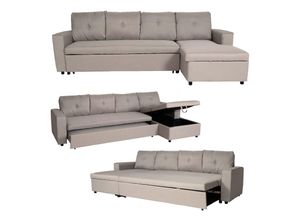 4057651617053 - Ecksofa mit Bettkasten MCW-L16 Couch Sofa L-Form Liegefläche links rechts Nosagfederung Stoff Textil 290cm ~ beige