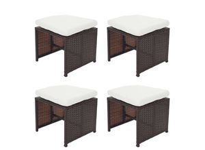 4057651628981 - 4er-Set Poly-Rattan Hocker Korfu Gartenhocker Sitzhocker ~ braun Kissen creme