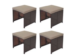 4057651631530 - 4er-Set Poly-Rattan Hocker Korfu Gartenhocker Sitzhocker ~ braun Kissen beige