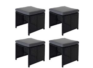 4057651631677 - 4er-Set Poly-Rattan Hocker Korfu Gartenhocker Sitzhocker ~ schwarz Kissen grau