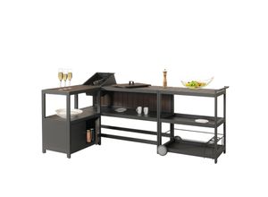 4057651638232 - Aluminium Outdoor-Küche 3-teilig MCW-M64 Außenküche Garten Servierwagen Eiskübel Schrank ~ anthrazit dunkle Holzoptik