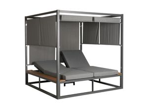 4057651638492 - Aluminium Lounge-Gartenliege MCW-M63 XL Sonnenliege Bali-Liege Doppelliege Outdoor-Bett 10cm-Polster ~ hellgrau