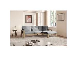 4057651638751 - Ecksofa SIT&MORE Kolding L-Form Sofas Gr B H T 264 cm x 91 cm x 178 cm Chenille Longchair rechts grau (grey) Armlehnen aus Buchenholz in natur verschiedene Bezüge und Farben