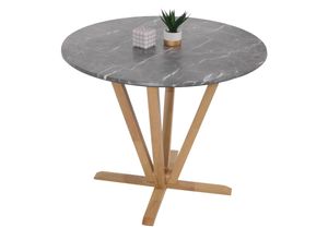 4057651640556 - Bistrotisch MCW-M56 Tisch Esstisch Massiv-Holz HPL Laminat Melamin Ø92cm Marmor Stein-Optik helles Gestell