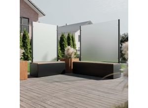 4057651645247 - Pflanzkasten HLO-GUB7 Windschutz Sitzbank Holz Stahl ~ 185 cm