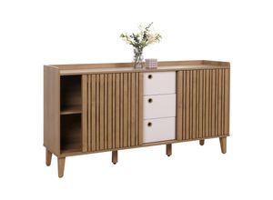 4057651647142 - Sideboard MCW-M48 Kommode Schiebetür Staufach MDF 81x150x40cm ~ natur Schubladen weiß