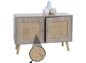 4057651647241 - Kommode MCW-M40 Sideboard Schrank Highboard Staufächer Kubu Rattan Holz Melamin Eiche-Optik