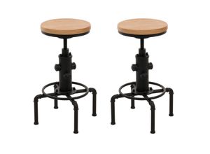 4057651652283 - 2er-Set Barhocker MCW-N23 Barstuhl Tresenhocker höhenverstellbar drehbar Fußablage Industrial Eisen Massiv-Holz ~ natur