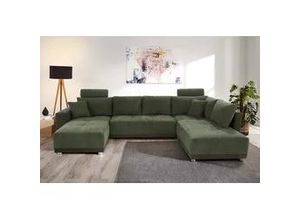 4057651653679 - Wohnlandschaft JOCKENHÖFER GRUPPE Orlando U-Form Sofas Gr B H T 337cm x 69cm x 180cm Luxus-Microfaser-Chenille Ottomane beidseitig montierbar mit Bettfunktion mit Bettkasten grün mit Federkern Bettfunktion und Bettkasten inklusive 2 Kopfstützen