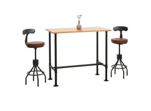 4057651653761 - Set Bartisch + 2x Barhocker MCW-N21 höhenverstellbar drehbar Fußablage Industrial Metall Kunstleder ~ natur braun