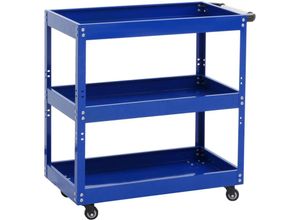 4057651658582 - - Werkzeugwagen 135 Rollwagen Werkstattwagen Transportwagen Rollen Handgriff 3 Ladeflächen Stahl 73x73x36cm blau