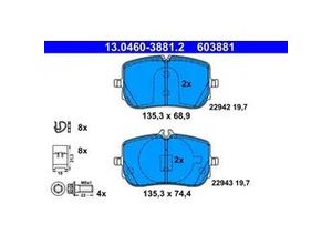 4057651695327 - ATE Bremsbelagsatz Scheibenbremse vorne rechts links mit Zubehör für MERCEDES-BENZ A0004205303 A0004207100 0004207100 130460-38812