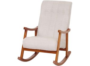 4057651705095 - - Schaukelstuhl 857 Relaxsessel Holz mvg Stoff Textil Chenille (465g m²) creme Gestell Walnuss-Optik