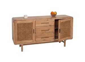 4057651763873 - Sideboard MCW-M47 Schrank Kommode Highboard Staufächer Schublade Rattan Akazie Massiv-Holz gebeizt 83x160x45cm 47kg