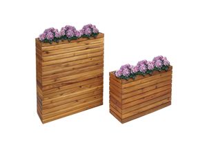 4057651808529 - 2er-Set Pflanzkasten MCW-L21 Pflanzkübel Blumentopf Hochbeet eckig Outdoor Akazie Holz MVG-zertifiziert braun