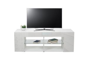 4057651811161 - TV-Rack MCW-L36 TV-Board Fernsehtisch Lowboard TV-Schrank Kommode Holz 50x144x40cm Staufach hochglanz weiß