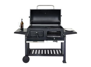 4057651821108 - Holzkohlegrill MCW-K94 Grillwagen Standgrill BBQ Gartengrill mit Deckel Ablage Stahl Emaille 110x153x60cm schwarz