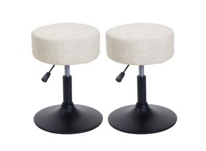 4057651825380 - 2er-Set Hocker MCW-C22 Sitzhocker höhenverstellbar drehbar Ø 37cm Stoff Chenille (465g m²) MVG ~ creme-weiß