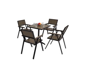 4057651825939 - 4er-Set Gartenstuhl+Gartentisch MCW-J95 Stuhl Tisch Gastro Outdoor-Beschichtung Alu Holzoptik ~ schwarz grau