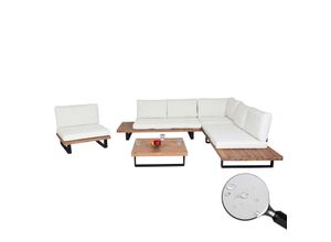 4057651842141 - Garten-Garnitur mit Sessel MCW-H54 Lounge-Set Sofa Spun Poly Akazie Holz MVG Aluminium ~ hellbraun Polster cremeweiß