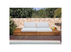 4057651848563 - Garten-Garnitur MCW-L28 Lounge-Set Sitzgruppe Lounge-Sessel Sofa Spun Poly Akazie Holz MVG ~ Polster hellgrau