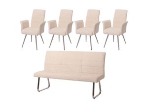 4057651854069 - - Esszimmer-Set 221 4er-Set Stuhl mit Armlehne+Sitzbank 180cm Edelstahl gebürstet Stoff Textil Chenille creme