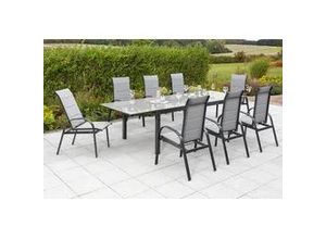 4057651862927 - Garten-Essgruppe MERXX Marini grau B57cm H110cm T73cm Aluminium Polyester Sitzmöbel-Sets 8 Klappsessel ausziehbarer Tisch