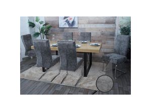 4057651862989 - 6er-Set Esszimmerstuhl MCW-G56 Küchenstuhl Freischwinger Stuhl Lehnstuhl Metall Stoff Textil Chenille ~ dunkelgrau