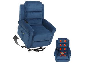 4057651878539 - Fernsehsessel MCW-K63 Relaxsessel Liegefunktion Aufstehhilfe Massage Heizfunktion Stoff (220g m²) Cord ~ blau