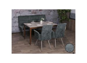 4057651885995 - Esszimmer-Set MCW-G55 2er-Set Stuhl mit Armlehne+Sitzbank 160cm Edelstahl gebürstet Stoff Textil Chenille ~ blau-grün