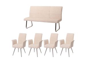 4057651893082 - - Esszimmer-Set 219 4er-Set Stuhl mit Armlehne+Sitzbank 160cm Edelstahl gebürstet Stoff Textil Chenille creme