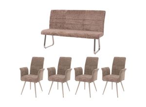 4057651905129 - - Esszimmer-Set 219 4er-Set Stuhl mit Armlehne+Sitzbank 160cm Edelstahl gebürstet Stoff Textil Chenille braun