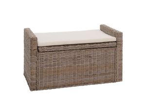 4057651907031 - Aufbewahrungstruhe Genua Truhe Sitzbank Garderobenbank Kissen Kubu Rattan 88cm ~ grau-braun