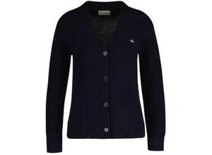 4057651909912 - GANT Damen Strickjacke - CLASSIC COTTON CARDIGAN Knopfleiste Feinstrick Baumwolle Blau (Evening Blue) L