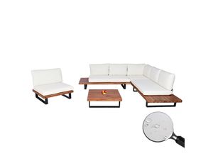 4057651913773 - Garten-Garnitur mit Sessel MCW-H54 Lounge-Set Sofa Spun Poly Akazie Holz MVG Aluminium ~ braun Polster cremeweiß