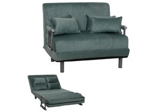 4057651955483 - Schlafsessel MCW-K29 Klappsessel Schlafsofa Gästebett Liegefläche 190x100cm Stoff Chenille (370g m²) ~ blau-grün