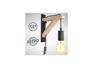 4057722005956 - Led Wandleuchte Industriell Metall Holz Retrolampe Vintage schwarz E27 Kabel - Bklicht