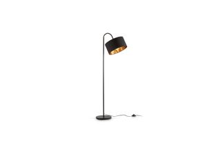 4057722006663 - Bklicht - Stehleuchte Retro schwarz-gold Stoff E27 gebogen flexibel Stehlampe Wohnzimmer