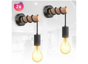 4057722012251 - Bklicht - 2x led Wandleuchte Retrolampe Industriell Metall Holz Vintage schwarz exkl 1x E27