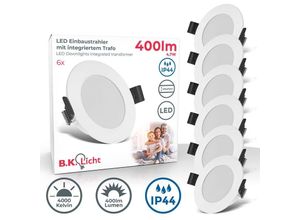 4057722023769 - Bklicht - 6x led Einbaustrahler flach 230V Set Einbauleuchten Bad IP44 Deckenspots weiß 4W