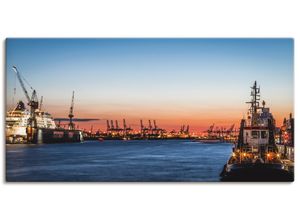 4057738008309 - Wandbild ARTLAND Hamburger Hafen Bilder Gr B H 100 cm x 50 cm Leinwandbild Deutschland Querformat 1 St blau Bild Poster Bilder als Alubild Leinwandbild Wandaufkleber oder in versch Größen