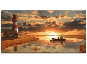 4057738020929 - Wandbild ARTLAND Maritime Idylle beim Leuchtturm Bilder Gr B H 100 cm x 50 cm Leinwandbild Gebäude 1 St orange Bild Kunstdruck Kunstdrucke Bilder als Leinwandbild Wandaufkleber oder Poster in versch Größen