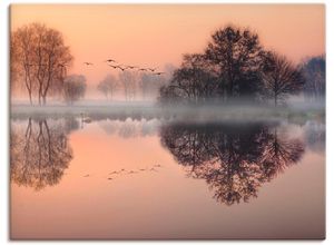 4057738023920 - Wandbild ARTLAND Früh morgens am See Bilder Gr B H 40 cm x 30 cm Leinwandbild Gewässer 1 St orange Bild Kunstdruck Kunstdrucke Bilder als Leinwandbild Wandaufkleber oder Poster in versch Größen